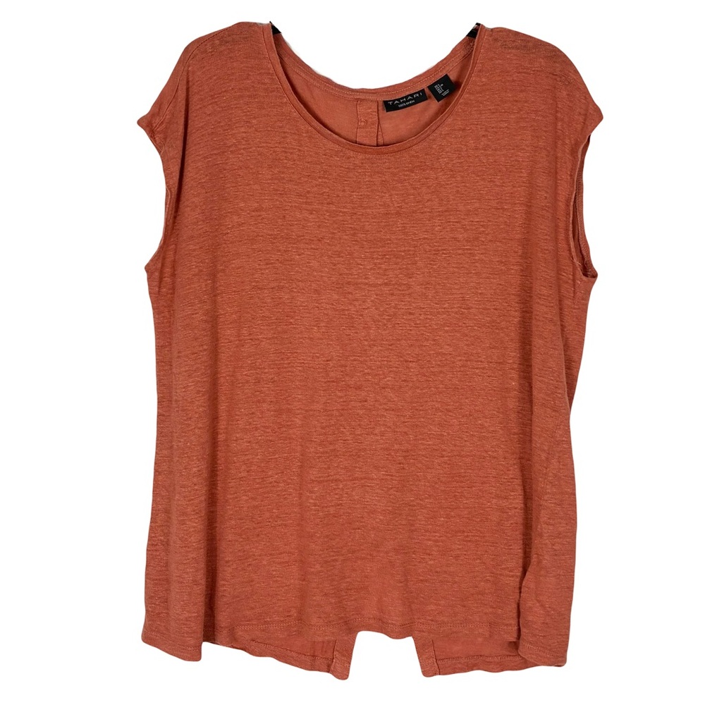 Tahari Linen Top L Sleeveless Lightweight Breathable Back Buttons Lagenlook Boho